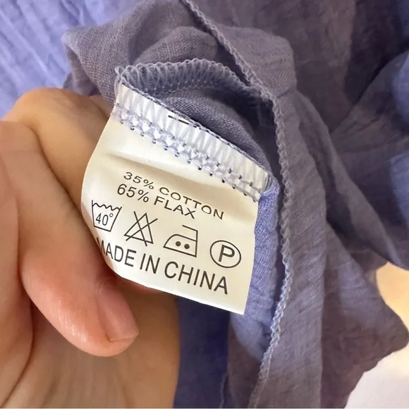 Flax & Cotton Lagenlook Blue Art-to-Wear Women's Top - Picture 4 of 8